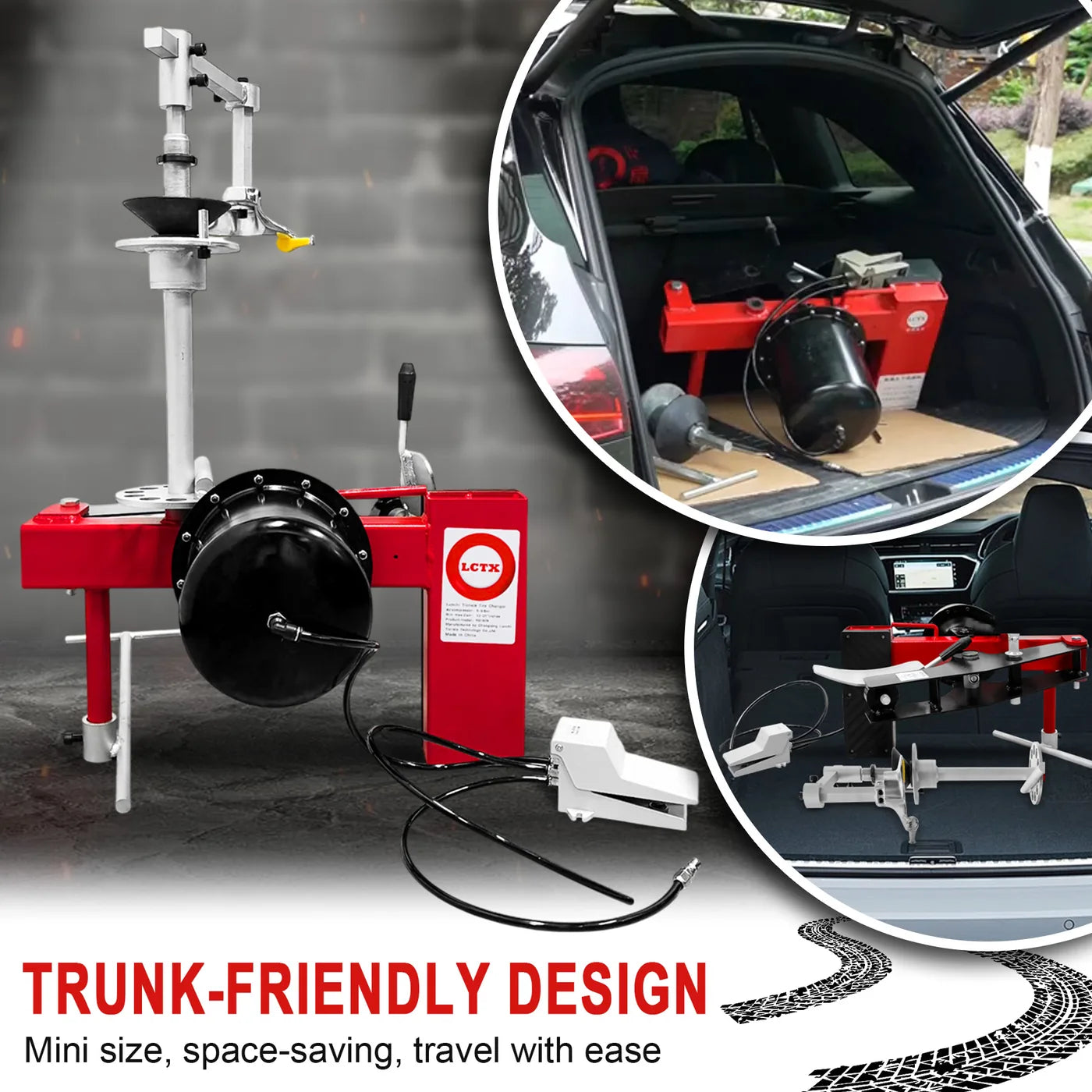 EZ Tire Changer Gen 2 portable air-powered tyre changer, trunk-friendly design — Dubai UAE & Saudi Arabia, fits 12-21 inch wheels