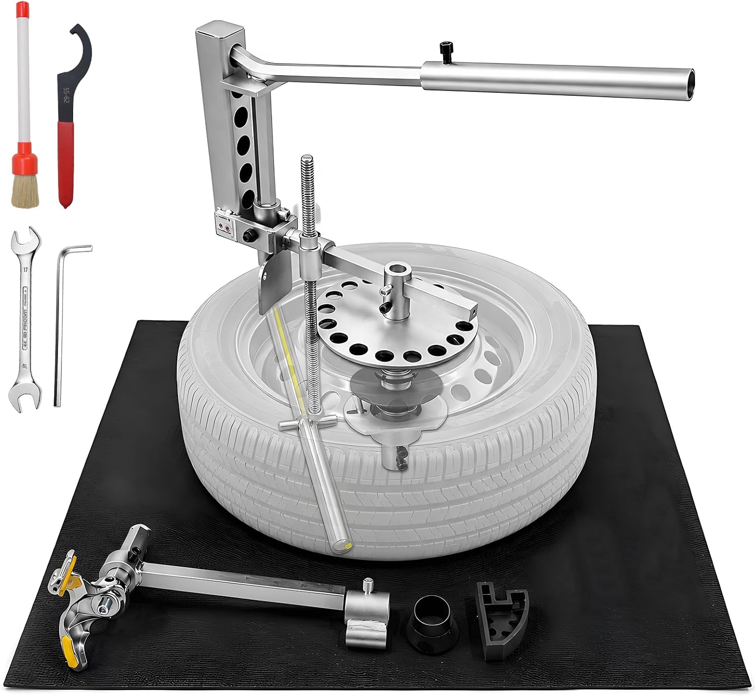 LCTX 3rd Gen 3-in-1 manual tire changer with full accessory set on white background
