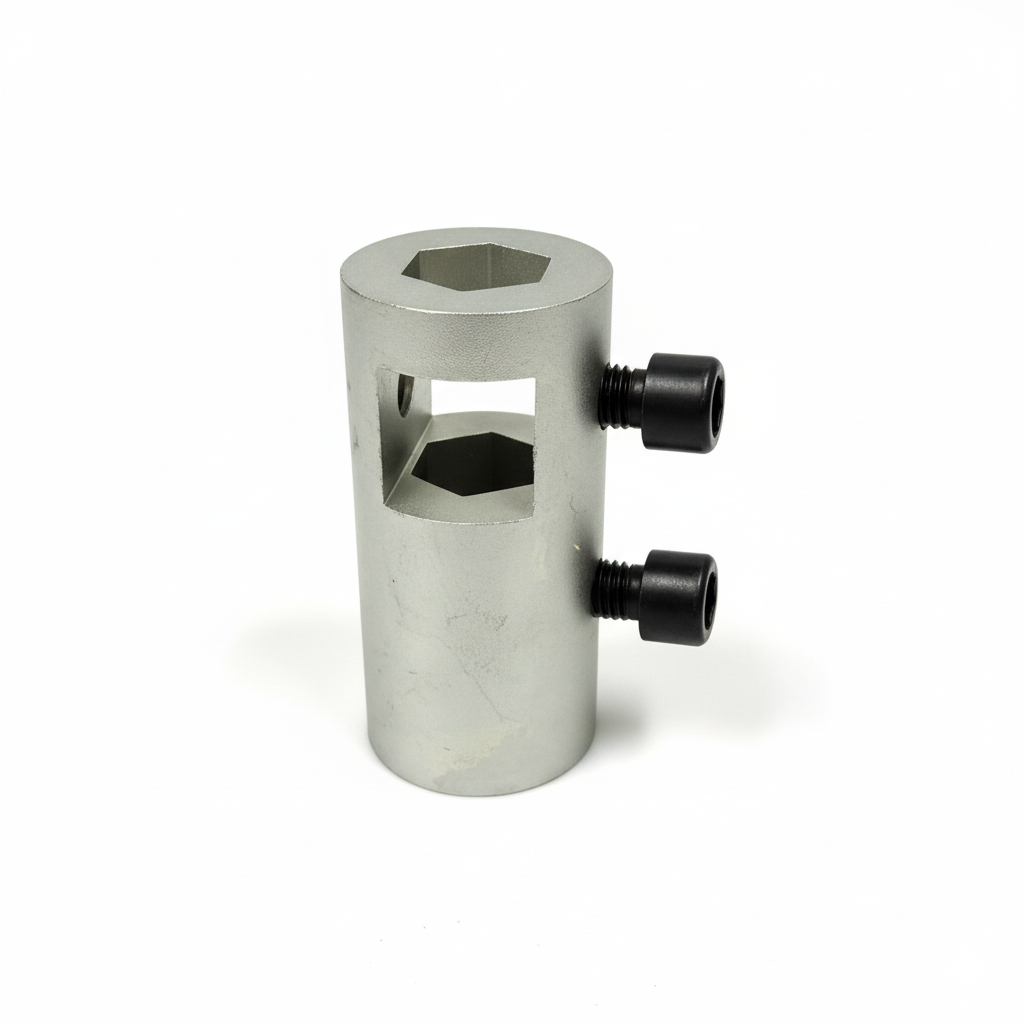 Hub Adjustment Assembly angled view showing hex socket depth and locking screw placement