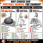 EZ Tirechanger LCTX 3rd Gen 3-in-1 Manual Tire Changer – No Power, No Compressor, 12"–21" Wheels